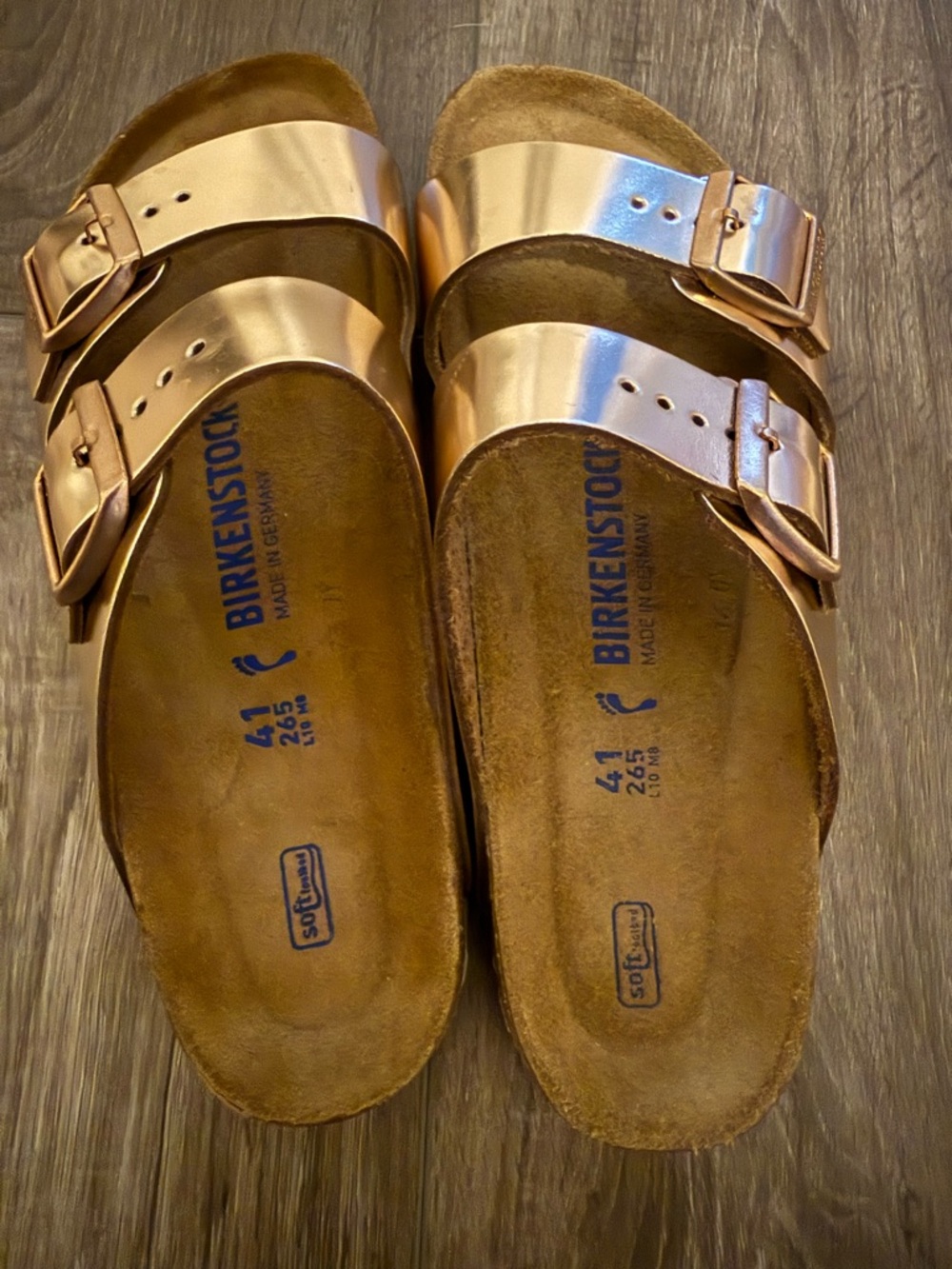 Birkenstock Arizona Metallic Rose Gold Sandal with Double Buckles - Picture 7 of 7